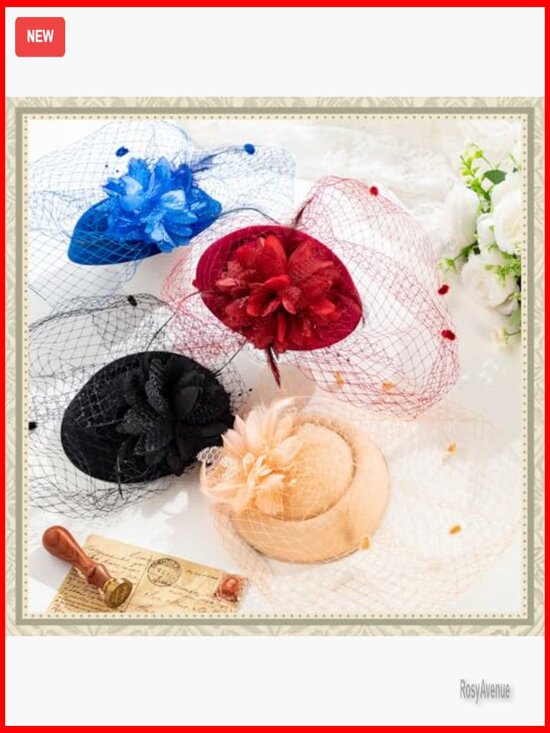 4-Piece Vintage Fascinator Hat Set with Veil and Feathers for Special Occasions main image 7